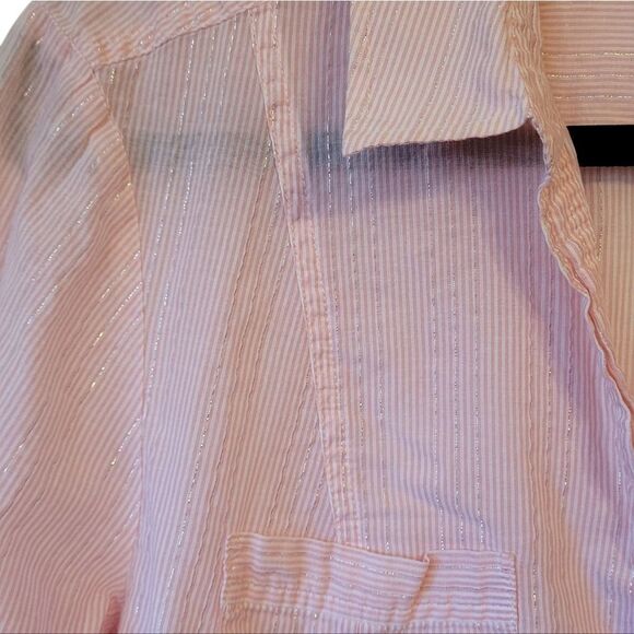 Chico's Women's Light Pink Metallic Stripe Button Down Shirt Size 3/XL - Picture 4 of 5
